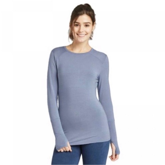 Joy Lab Tempest Longsleeve Blue Scoop Neck Active Soft Top - Picture 3 of 3